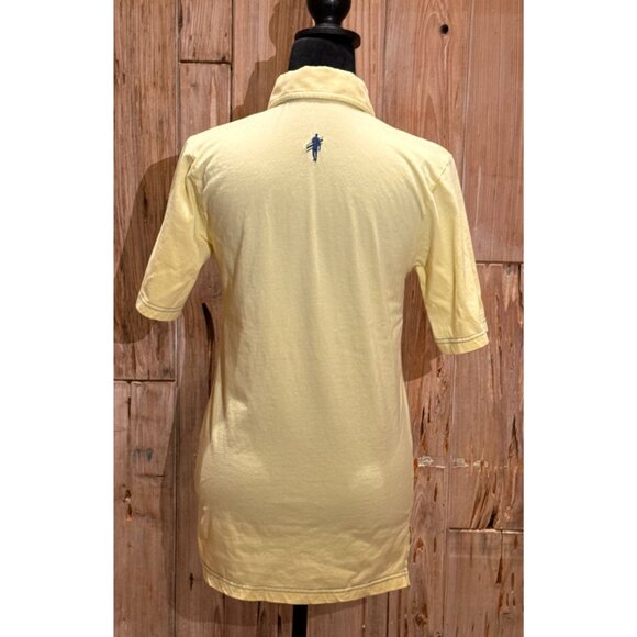 Womens Yellow Casual Polo Shirt W/ Pocket & Retro Surf Style Embroidered 100% Co - Picture 2 of 2
